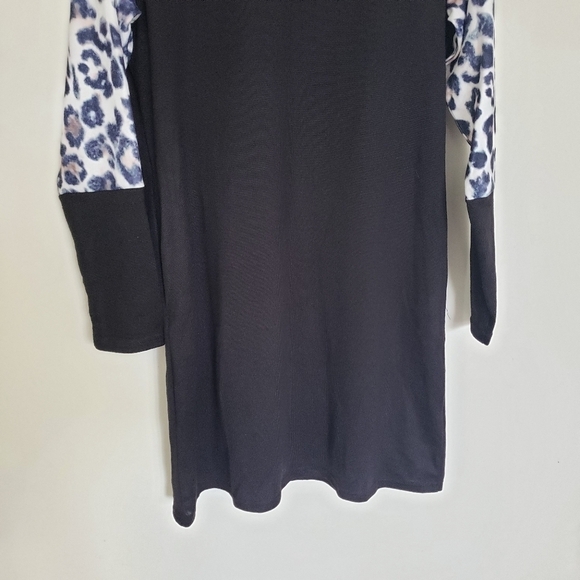 Boutique Black and Leopard Print Long Sleeve Sweatshirt Dress Tunic Size Small - Picture 3 of 7